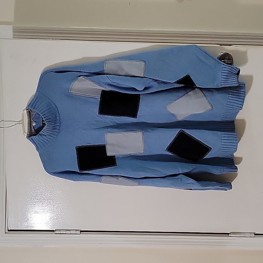 CCNY Men's Blue Patchwork  Sweater